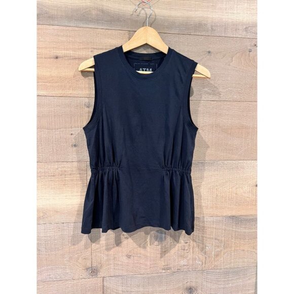 ATM Classic Jersey Sleeveless Cinched Waist black Top Size M - Picture 2 of 6